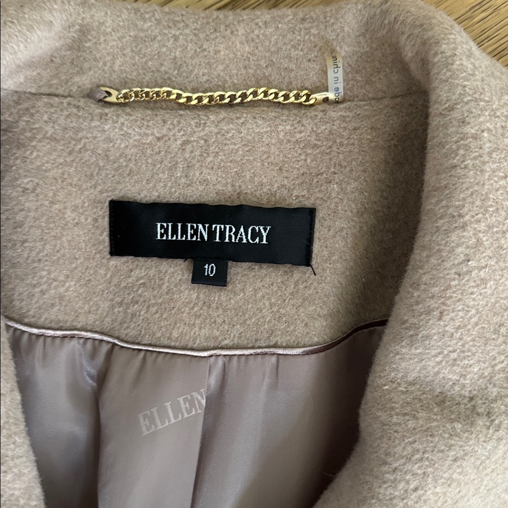 😊Ellen Tracy Neutral Taupe Single-Breasted Wool Pea Coat. Excellent Condition